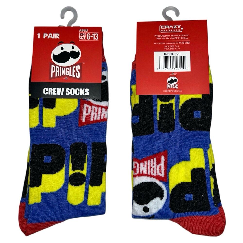 1x Pringles Potatoes Crisps Novelty Fun Crew Socks Size 6-13